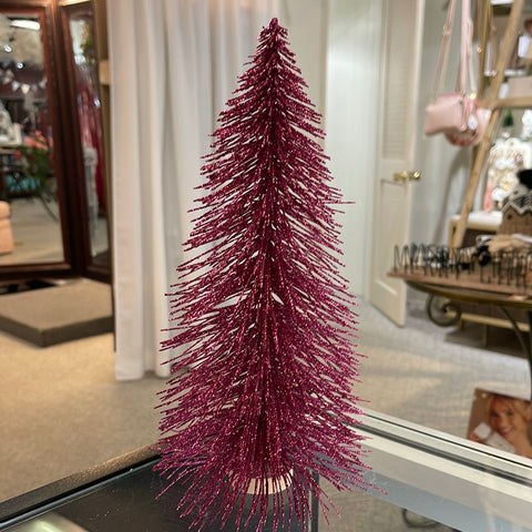 Christmas Decor - Bottle Brush Tree 10" Fuchsia Glittered