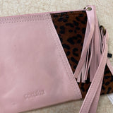 Soruka Jenna Print Leather Wristlet - Pink/Leopard