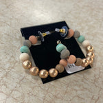 Sage Mix/Gold Metallic Ball Beaded Hoops