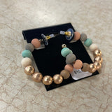 Sage Mix/Gold Metallic Ball Beaded Hoops