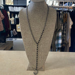 Maryna Jewelry Silver Chain/Black Beaded Lariat Necklace