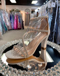De Blossom Silver Strappy Rhinestone Heels