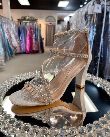 De Blossom Silver Strappy Rhinestone Heels