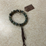Maryna Jewelry Green Beaded/Brown Tassel Bracelet