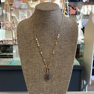 Teardrop Stone Disc Necklace