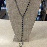 Maryna Jewelry Silver Chain/Black Beaded Lariat Necklace