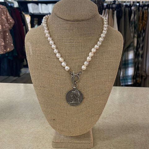 Maryna Jewelry Pearl/Silver Coin Necklace