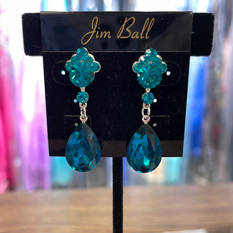 Jim Ball Small Crystal Drop Earrings CE1316- Blue Zirconia/Silver