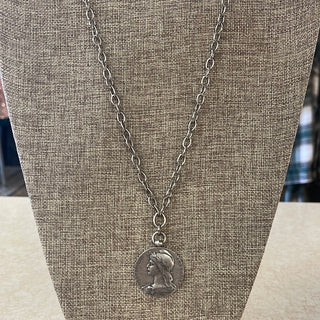Maryna Jewelry Long Silver Chain Coin Necklace