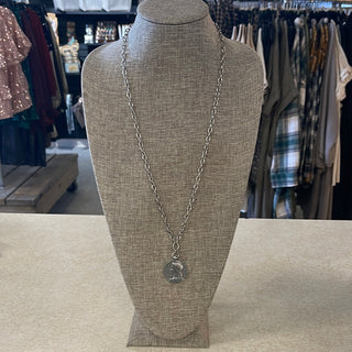 Maryna Jewelry Long Silver Chain Coin Necklace
