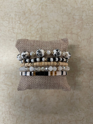 Black/White/Gold Beaded Bracelet