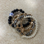 Black/Pearl/Gold Chinoiseries Statement Bracelet Set