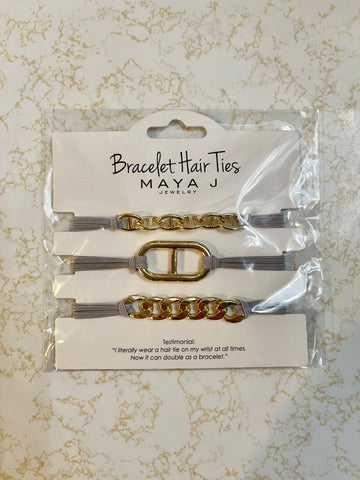 Maya J Bracelet Hair Tie Yellow Gold Chain Link/Grey Elastic Cord
