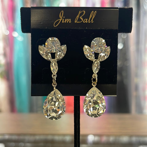 Jim Ball CE1291 Crystal Drop Earrings - Clear/Silver