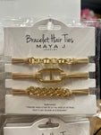Maya J Bracelet Hair Ties - Yellow Gold/Beige Cord