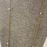 Long Gold Chain Necklace with Pearl Accents