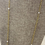 Long Gold Chain Necklace with Pearl Accents