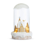 Christmas Decor - Lit White/Gold Winter Home Cloche Vignette