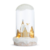 Christmas Decor - Lit White/Gold Winter Home Cloche Vignette