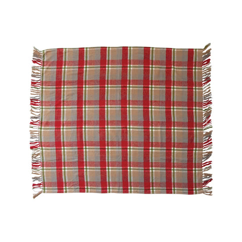 50"x60" Red Multicolor Cotton Flannel Throw